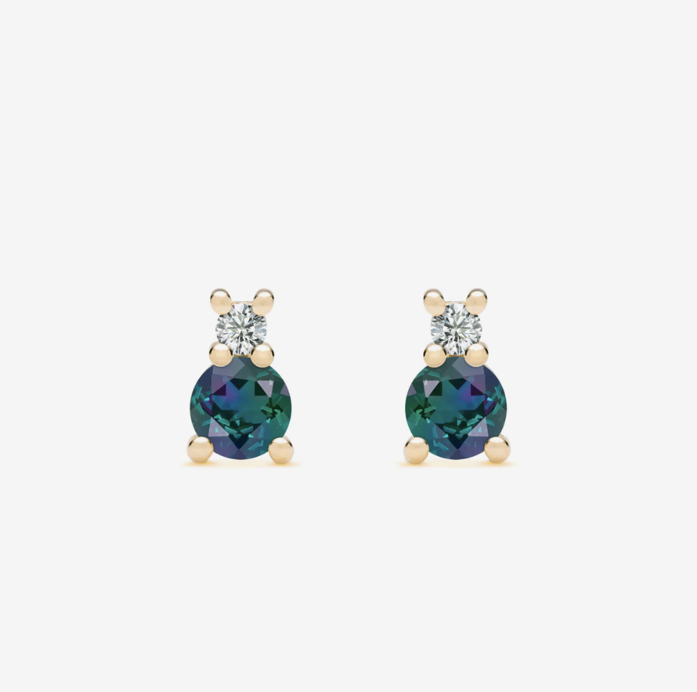 CaratX Solitaire Greenwich Alexandrite & Diamond Earrings Studs